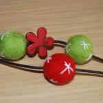 Felt Double Bracelet In Red And Green With A Red..