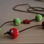 Felt Necklace Original In Red And Green With A Red..